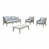 Outsy Solana 4-Piece Outdoor and Backyard Wood With Aluminum and Rope Furniture Set - White BG