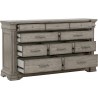 Pulaski Furniture Madison Ridge 10 Drawer Dresser in Heritage Taupe - Angled and Opened