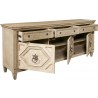 Pulaski Furniture 3-Door Entertainment Console with Storage Drawers open