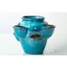 Alfresco Home Six Pocket Ceramic Strawberry Jar - Aqua - Front Angle - Alfresco Home Six Pocket Ceramic Strawberry Jar - Aqua - Front Angle