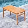 Vifah Kapalua Honey Eucalyptus Wooden Outdoor Dining Table with Umbrella Hole, Top Angle