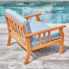 Vifah Kapalua Honey Nautical Curve Eucalyptus Wooden Outdoor Sofa Chair with Cushion, Right Back Angle