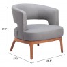 Penryn Accent Chair in Slate Gray - Seat Dimensions