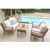 Royal Teak Coastal Wooden Set with 2-Seat Loveseat and Two Club Chairs, Miami Side Table and Miami Coffee Table