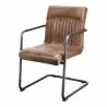 Moe's Home Collection Ansel Dining Arm Chair in Grazed Brown Leather - Set of Two - Front Side Angle - Moe's Home Collection Ansel Dining Arm Chair in Grazed Brown Leather - Set of Two - Front Side Angle