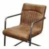 Moe's Home Collection Ansel Dining Arm Chair in Grazed Brown Leather - Set of Two - Front Closeup Side Angle - Moe's Home Collection Ansel Dining Arm Chair in Grazed Brown Leather - Set of Two - Front Closeup Side Angle