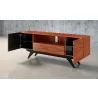 Furnitech Signature Collection Mid-Century Modern TV Console In Wood - Front Side Opened Angle - Furnitech Signature Collection Mid-Century Modern TV Console In Wood - Front Side Opened Angle