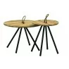 Alfresco Home Elle Belt Teak Top Coffee Tables - Set of Two - Front Angle - Alfresco Home Elle Belt Teak Top Coffee Tables - Set of Two - Front Angle