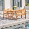 Vifah Waimea Honey 4-Piece Slatted Eucalyptus Wood Patio Dining Set with Bench and Cushion, Front View