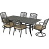 4 armless dining chairs, 2 dining swivel rockers and 84" x 44" Dynasty series rectangle dining table