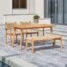 Vifah Chesapeake Honey 4-Piece Patio Acacia Wooden Mixed Strapped Rattan Dining Set with 2-Seater Bench, Side Angle - Vifah Chesapeake Honey 4-Piece Patio Acacia Wooden Mixed Strapped Rattan Dining Set with 2-Seater Bench, Side Angle
