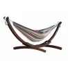 Double Cotton Hammock with Solid Pine Arc Stand - Retro - White BG - Double Cotton Hammock with Solid Pine Arc Stand - Retro - White BG