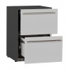 Summerset Grills 24 5.3C Deluxe Outdoor Rated 2-Drawer Fridge - Angled and Opened