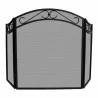Mr. Bar-B-Q UniFlame® 3 Fold Black Wrought Iron Arch Top Screen with Decorative Scrolls - Mr. Bar-B-Q UniFlame® 3 Fold Black Wrought Iron Arch Top Screen with Decorative Scrolls