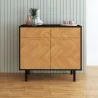 Manhattan Comfort Mid-Century Modern Liam Sideboard with 4 Shelves in Black and Wood - Manhattan Comfort Mid-Century Modern Liam Sideboard with 4 Shelves in Black and Wood