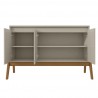 Manhattan Comfort Mid-Century Modern Gales 48.50 Sideboard with Solid Wood Legs In Greige Front Open