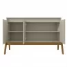 Manhattan Comfort Mid-Century Modern Gales 48.50 Sideboard with Solid Wood Legs In Greige Front Open - Manhattan Comfort Mid-Century Modern Gales 48.50 Sideboard with Solid Wood Legs In Greige Front Open