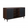 Manhattan Comfort Duane 59.05 Modern Ribbed Sideboard with Adjustable Shelves in Dark Brown And Black Open