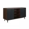 Manhattan Comfort Duane 59.05 Modern Ribbed Sideboard with Adjustable Shelves in Dark Brown And Black Open - Manhattan Comfort Duane 59.05 Modern Ribbed Sideboard with Adjustable Shelves in Dark Brown And Black Open