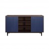 Manhattan Comfort Duane 59.05 Modern Ribbed Sideboard with Adjustable Shelves in Dark Brown And Blue Front