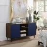 Manhattan Comfort Duane 59.05 Modern Ribbed Sideboard with Adjustable Shelves in Dark Brown And Blue - Manhattan Comfort Duane 59.05 Modern Ribbed Sideboard with Adjustable Shelves in Dark Brown And Blue