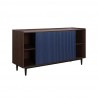 Manhattan Comfort Duane 59.05 Modern Ribbed Sideboard with Adjustable Shelves in Dark Brown And Blue Side