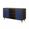 Manhattan Comfort Duane 59.05 Modern Ribbed Sideboard with Adjustable Shelves in Dark Brown And Blue Open - Manhattan Comfort Duane 59.05 Modern Ribbed Sideboard with Adjustable Shelves in Dark Brown And Blue Open