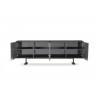 Whiteline Modern Living Densy Buffet In High Gloss Dark Grey And Metal Base - Front with Cabinet Opened