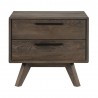 Armen Living Astoria 4 Piece Queen Bedroom Set in Oak with Black Faux Leather Night Stand