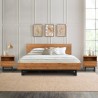 Armen Living Aldo Queen Size 3 Piece Platform Bed Frame Bedroom Set in Brown Oak Wood and Black Metal