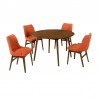 Armen Living Arcadia and Azalea Round and Walnut Wood 5 Piece Dining Set - Orange Set