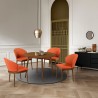 Armen Living Arcadia and Juno Round and Walnut Wood 5 Piece Dining Set- Orange Chair