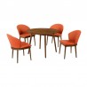 Armen Living Arcadia and Juno Round and Walnut Wood 5 Piece Dining Set- Orange Chair