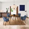 Armen Living Arcadia and Renzo Round and Walnut Wood 5 Piece Dining Set- Blue