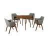 Armen Living Arcadia and Renzo Round and Walnut Wood 5 Piece Dining Set- Charcoal