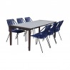 Armen Living Fineline And Clip Indoor Outdoor 7 Piece Dining Set In Dark Eucalyptus Wood With Superstone And Rope In Gray 08