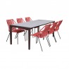 Armen Living Fineline And Clip Indoor Outdoor 7 Piece Dining Set In Dark Eucalyptus Wood With Superstone And Rope In Gray 018