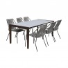 Armen Living Fineline And Clip Indoor Outdoor 7 Piece Dining Set In Dark Eucalyptus Wood With Superstone And Rope In Gray 019