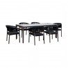 Armen Living Fineline And Doris Indoor Outdoor 7 Piece Dining Set In Dark Eucalyptus Wood With Superstone And Black Rope In Dark Brown | Fiber 8