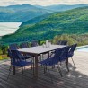Armen Living Fineline And Clip Indoor Outdoor 9 Piece Dining Set In Dark Eucalyptus Wood With Superstone And Rope