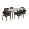 Armen Living Fineline And Doris Indoor Outdoor 7 Piece Dining Set In Light Eucalyptus Wood With Superstone With Charcoal Rope 8