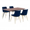 Armen Living Messina Velvet 5 Piece Rectangular Dining Set- Blue
