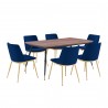 Armen Living Messina Velvet 7 Piece Rectangular Dining Set- Blue