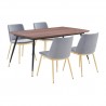 Armen Living Messina Velvet 5 Piece Rectangular Dining Set- Gray Chair