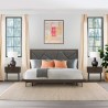 Armen Living Marquis 3 Piece King Size Platform Bed Frame Bedroom Set in Oak Wood with Faux Leather Headboard