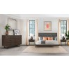 Armen Living Marquis 4 Piece Queen Size Platform Bed Frame Bedroom Set in Oak Wood With Faux Leather Headboard 