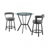Armen Living Naomi and Bryant 3-Piece Counter Height Dining Set in Black Metal and Grey Faux Leather Set