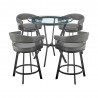 Armen Living Naomi and Chelsea 5-Piece Counter Height Dining Set in Black Metal and Grey Faux Leather