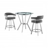 Armen Living Naomi and Chelsea 3-Piece Counter Height Dining Set in Brushed Stainless Steel and Grey Faux Leather Set