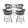 Armen Living Naomi and Chelsea 5-Piece Counter Height Dining Set in Brushed Stainless Steel and Grey Faux Leather